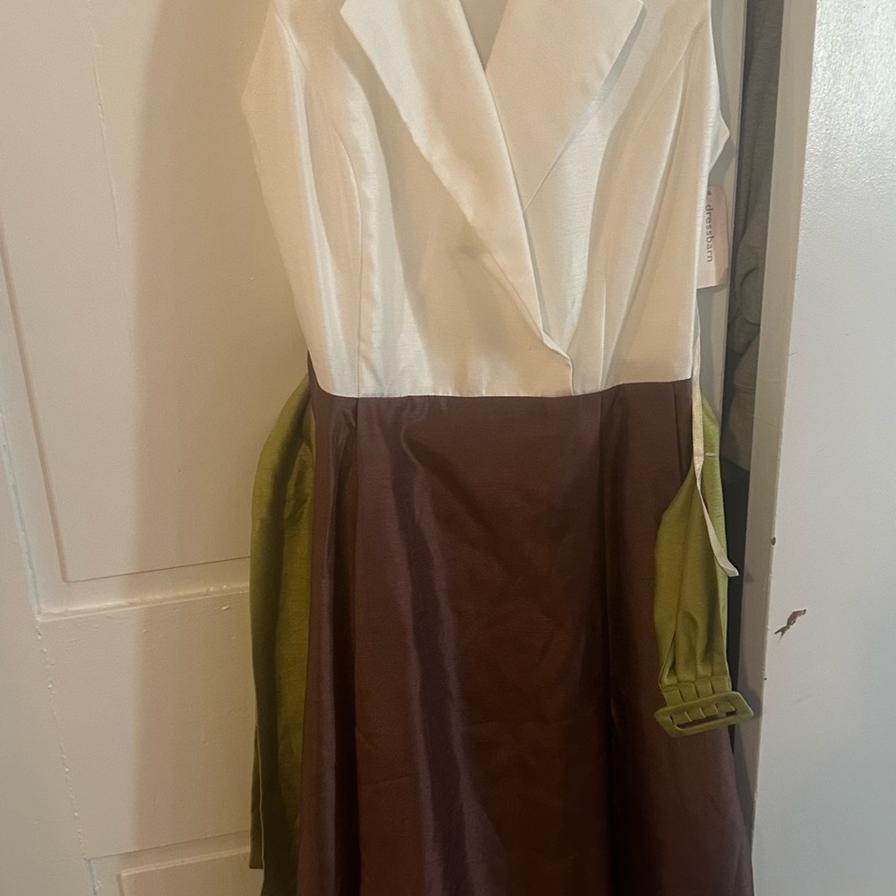 Dress Barn White and Brown Dress with Green Accents